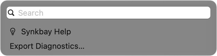 The Help menu with Synkbay Help and Export Diagnostics
